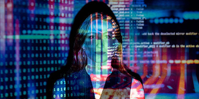 Beeld van silhouet persoon omgeven door data